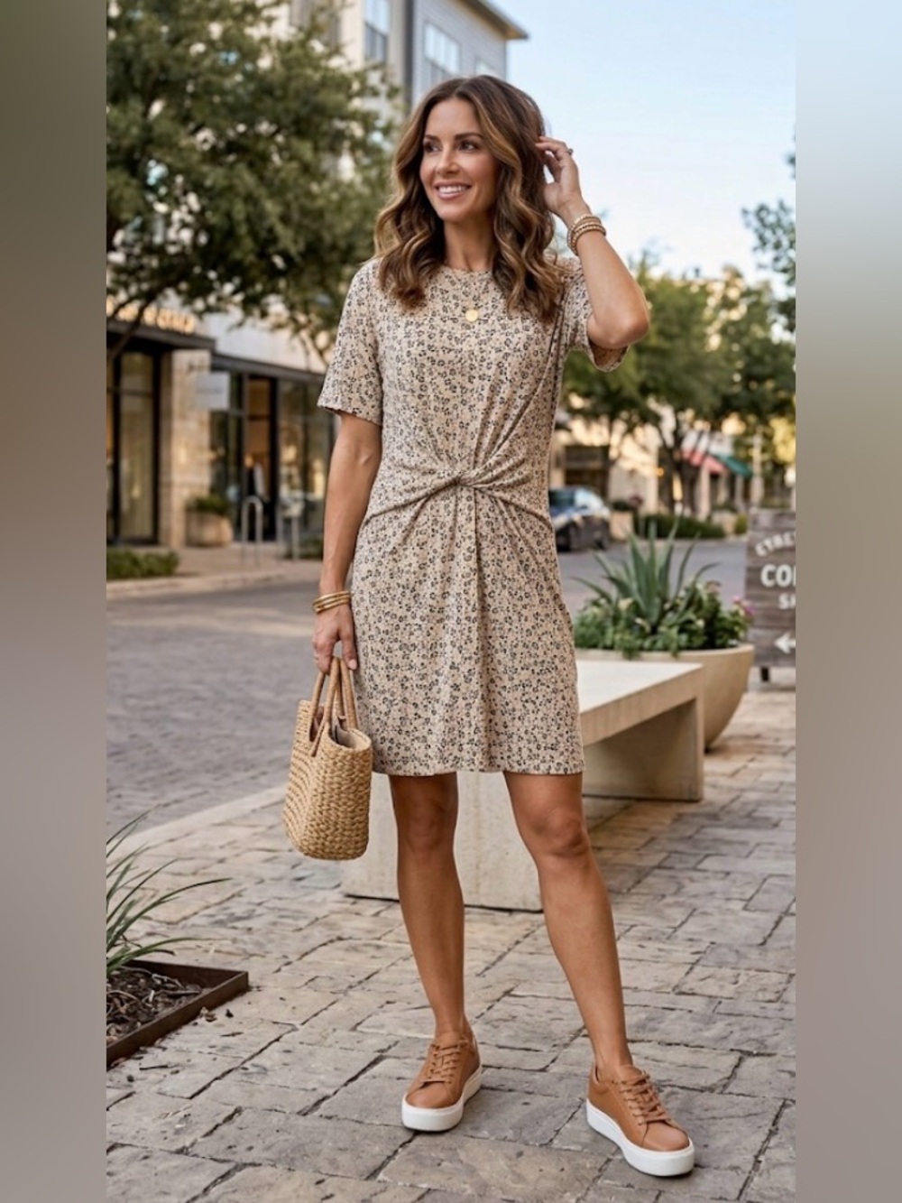 Aerie Leopard Print Front-Twist T-Shirt Dress
